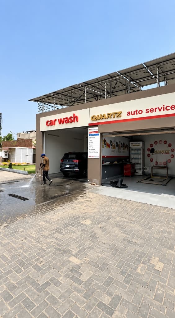 Automated car wash facility and QUARTZ service bay at Mashaal Total PARCO Rahim Yar Khan
